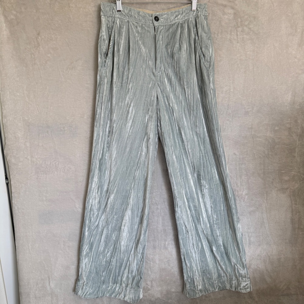 Free People Crushed Velvet Wide Leg Pants Sage green 6 fall 30x31 western chic - Picture 2 of 9